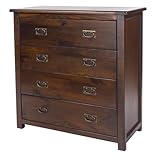 Home Source Denver Chest of Drawers Cabinet, Solid Pine Dresser Bedroom Storage, 4 Drawer