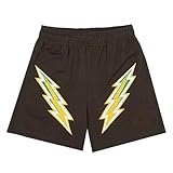DIOTSR Mens Retro Graphic Shorts Athletic Running Basketball Shorts Casual Streetwear Shorts with Pockets Drawstring, Coffee-yellow Lightning, Medium