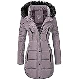 Spindle Womens Designer Long Fur Parka Hooded Jacket Quilted Winter Padded Coat Zip Pockets (S, Grey Hooded)