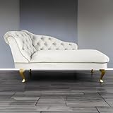 Paradise Furniture RegentTufted Chaise Lounge Sofa & Seating Handmade Velvet Living Room Bedroom Hallway Gold Accent Chair… (Left Hand, Cream)