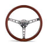 Sport Steering Wheel,Steering Wheel 15inch 380mm Steering Wheel Classic Sport Wooden Grain Silver Brushed Spoke Chrome Steering Wheel Depth 55mm