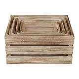 Vintage Wooden Crate Set of 4 | Slatted Fruit Boxes with Handles | Ideal for Craft Supplies, Gift Hamper, Shop Display & Kitchen Storage | Stackable & Nesting Design | Natural Wood Grain Finish New