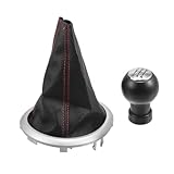 TUCKBOLD 5 Speed Manual Gear Shifter Knob with Cover for Suzuki Swift | Automotive Gearbox Stick Shifter Lever Knob Chrome Red Plastic and Faux Leather 1 Pcs