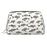 Skeleton Fish Fossil Print Makeup Bag, Cosmetic Bags Travel Toiletry Bags for Women, Large Capacity Leather Makeup Case Make Up Bag Organizer, Cute Make Up Pouch