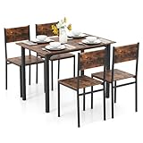 COSTWAY Dining Table and Chairs Set 4, Rectangular Kitchen Table and 4 Chairs with Wide Back & Foot Pads, Metal Frame Space Saving Dining Room Set for Home Restaurant (Rustic Brown+Black)
