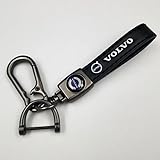 YYALI Car Keyring for Volvo Xc60 Recharge 2018-2023, Leather Keychain Strap with Anti-lost D-Ring,Leather Car Key chain for Men and Women Car Accessories,Bla-ck-L