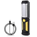 Powerful 36+5 LED 3000 Lumens Portable Flashlight Torch Rechargeable Inspection Lamp Camping Light Hands-Free Garage Workshop Flashlight for Work with Adjusting Stand, Hanging Hook and Magnet Base