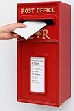 Assorted Collections Traditional ER Post Box - Wall Mounted Red Post Office Box with Lock & 2 Keys - Cast Iron Design - Classic British Style Letterbox - 24W x 17D x 57H cm (Red)