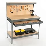 SwitZer New Grey Steel Garage Tool Box Toolbox Work Bench Workbench Storage With Drawers Pegboard and 20 Pegs Shelf DIY Workshop Station