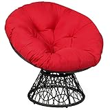 COSTWAY Rattan Swivel Moon Chair, Deep Seat with Cushion - Round Leisure Indoor Outdoor Lounge for Living Room, Garden, Balcony and Poolside (Red)