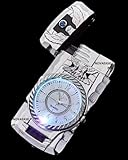 NOVAEASE Silver Eagle Headed Quartz Watch Refillable Safety Gas Candle BBQ Fire Lighter Premium Collection Windproof Jet Lighter with Clock & LED Lights