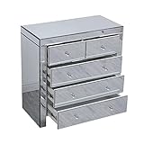 FurnitureHMD Mirrored Glass Bedside Table Chest of Drawers with Crystal Handles Home Storage Side Table for Bedroom,Living room,Office (3+2 drawers cabinet)