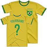 Mens Brasil Shirts for Men - Brazil Custom Name and Number T Shirt - Football Personalised with Your Name and Number Him - Brazil Tournament Footy Soccer Top, M, Yellow/Green