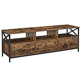 VASAGLE TV Stand, TV Cabinet for up to 65 Inch TV, TV Table with 3 Drawers and 3 Open Shelves, 40 x 147 x 50 cm, for Living Room, Bedroom, Steel Frame, Rustic Brown and Black LTV301B01