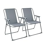 Harbour Housewares Folding Beach Deck Chairs - Grey - Pack of 2 - Metal Outdoor Patio Seat Lightweight Portable Deck Chair for Picnic, Garden, Camping, Fishing