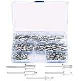 120 Pcs Pop Rivets Assortment, Assorted Flange Aluminium Blinds Rivets with Storage Box, 3.2mm, 4mm, 5mm Head Rivets for Metal, Wood, Plastic