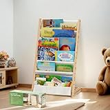 COSYLAND Bookshelf for Kids' Rooms - Children's Bookcase Display Rack, 6 Layers - Fabric Bookshelf for Toddlers, Suitable for Kids' Room and Nursery (17.7 Inches, Pine Yellow)