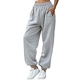 Nuofengkudu Women's Plain Baggy Fleece Tracksuit Bottoms Warm Harem Joggers Pants with Pockets Elastic Waist Thermals Tapered Leg Sweatpants Running Workout Casual Lounge Wear(F-Grey,XL)