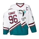Mighty Ducks Jersey Movie Ice Hockey Jersey S-XXL Charlie Conway #96 Adam Banks #99, 90S Hip Hop Clothing for Party, #96 White, Large