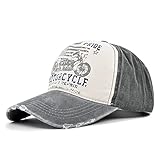 YULOONG Vintage Baseball Cap Washed Denim Trucker Cap Motorcycle Print Pattern Outdoor Sun Hat 100% Cotton for Man Women F