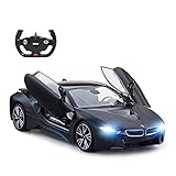 RASTAR BMW i8 Model Car, 1:14 BMW i8 Remote Control Car, Open Doors by RC/Working Lights - Mattblack