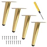 Toolzia 4Pcs Metal Oblique Furniture Legs 15cm,Cone Cabinet Legs Stainless Steel Table Legs No-Slip Silent for Diy Furniture, Sofas, Cabinets (Gold)