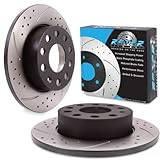 Direnza Rear Grooved Drilled 256mm Brake Discs Compatible with VW Golf Mk5 Mk6 GTI 1.9 2.0 TDI Fsi