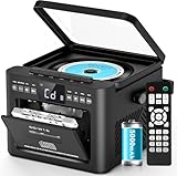 Greadio Portable CD Player for Home, Rechargeable Boombox Cassette Player, FM Radio CD Player with Bluetooth, 5000mAh Battery, Remote Control, USB, AUX, TF/SD Card, 5W Dual Stereo Speaker (Black)