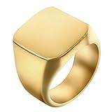 JewelryWe Mens Stainless Steel Biker Signet Ring Engravable Heavy Polished, Gold Tone(Q)