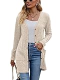 Famulily Autumn Winter Cardigans for Women with Pockets, Button Down Open Front Cardigans Sweaters for Ladies (M, Beige)