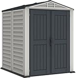 Duramax YardMate PLUS 5 x 5 (2.92 m2) Plastic Garden Shed with Heavy-Duty Plastic Floor, Strong Metal Roof Structure, Fire Retardant & Maintenance-Free Storage Shed, Dark Grey & Adobe