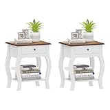 HOMCOM Bedside Tables Set of 2, French Style Bedside Cabinets with Drawer and Open Shelf, Nightstand for Bedroom, Living Room, 45 x 35 x 55 cm, White