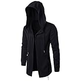 Cicilin Men's Long Cardigan Fashion Patckwork Hooded Jacket Knit Cardigan Long Sleeve Black Ninja Gothic Punk Hoodie New Coat Size UK 3XL /Asian 5XL
