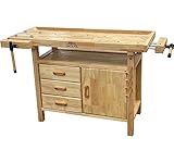 LUMBER JACK WB1200DC3 Woodworking Bench, Heavy-Duty Workbench with Front & Tail Vice (7" Capacity), Soft-Close Drawers, On-Board Storage & Bench Dog Clamping System, FSC Certified