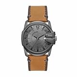 Diesel Watch for Men Master Chief, Three Hand Movement, 43 mm Gunmetal Stainless Steel Case with a Leather Strap, DZ1964