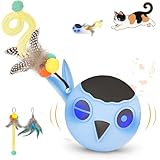 Zeepet Interactive Cat Toys for Indoor Cats Adult, Cat Ball Toy for Kitten, Automatic Moving Ball for Puppy Small Dog with 2 Feather Tails, 4 Mode Motion Touch Activation, Multiple Chirps Stimulate