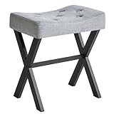 IBUYKE U-shaped Linen Vanity Stool, Low Square Makeup Chair with X-Leg, Ottoman Seat Footrest Stool, Multi-Use as Small Side Table, for Bedroom, Living Room, Blue Gray WBD018L