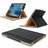 Black/Tan Leather Case for Apple iPad Air 1 (2013), iPad Air 2 (2014), iPad Pro 9.7 (2016) iPad 5th Generation 9.7” (2017) & iPad 6th Gen 9.7-inch (2018) Auto Wake/Sleep, Flip Folio luxury Cover