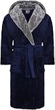 SnuggleME Dressing Gowns for Men | Super Soft Snuggle Hooded Dressing Gown | Men's Warm and Cozy Fleece Nightwear Robe | Gifts for Him NAVY/grey XL