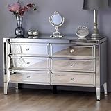 IE INTERIOR EMPORIUM Valencia Mirrored Chest of Drawers – 6 Drawer Bedside Table with Crushed Diamond or Plain Finish – Elegant Chest of Drawers for Bedroom Storage (Plain)