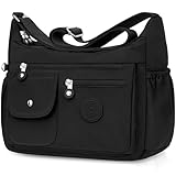 BTNEEU Womens Shoulder Bag Multi Pockets Crossbody Bags for Women Travel Handbag with Adjustable Shoulder Strap Nylon Cross Body Bag Waterproof Messenger Bag for Shopping Hiking Travel (Black)