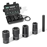 Pronese 1/2" Drive Twist Socket Set Wheel Nut Remover,Locking Wheel nut Removal Tool to Remover Damaged Rusted Lug Nut,Big Bolt Extractor Set 5Pcs 17mm,19mm,21mm,22mm Socket with 1PCS Bar