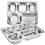 Tebery 3 Pack Stainless Steel Rectangular Divided Plates Tray, 5 Sections Dinner Plates for Adults,Kids, Picky Eaters, Campers, and Portion Control, 28x22x4.3cm