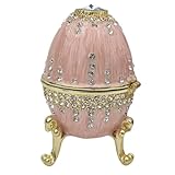 zltSunshine Enamel Flower Easter Egg Jewelry Box Faberge Egg Trinket Box Decorative Artisan Crafted Collectible Tabletop Ornament Pink