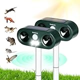 Cowiewie Ultrasonic Cat Repellent for Gardens, Solar and USB Charging, Cat Deterrents with Ultrasound and LED Flash, Waterproof Animal Repellent for Fox, Cats, Dogs, Pigeon, Etc. - Set of 2 (Green)