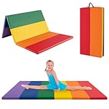 COSTWAY 6FT Premium Gymnastics Mat, Tri-Fold Tumbling Mat with Carry Handle and High Density 4cm Thick Foam, Lightweight PU Leather Exercise Mats for Home Gym Workouts (Colorful)