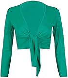 Womens Long Full Sleeves Ladies Stretch Bolero Cropped Cardigan Front Tie Knot Shrug Top Jade Green 8-10