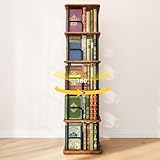 Branwick Rotating Bookshelf 5 Tier 360° Accessibility,Revolving Bookcase Spinning Bookshelf Tower,Wood Narrow Space Saving Book Shelf Organizer for Bedroom, Living Room, Study Room