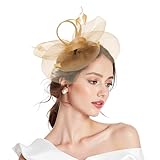Zando Fascinators for Women, Hats and Fascinators for Weddings, Gold Fascinator Headband, Wedding Hats for Women UK, Hair Accessories Wedding Guest, Bride Hat, Gold, One Size