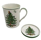 Official Licensed Spode Christmas Tree Mistletoe Fine Porcelain China Mug and Coaster Set